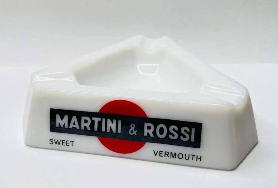 Martini & Rossi Sweet Vermouth Red Dot Ashtray Milk Glass France Vintage