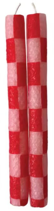 Checkered Beeswax Taper Candles, Set of 2 - Pink & Red