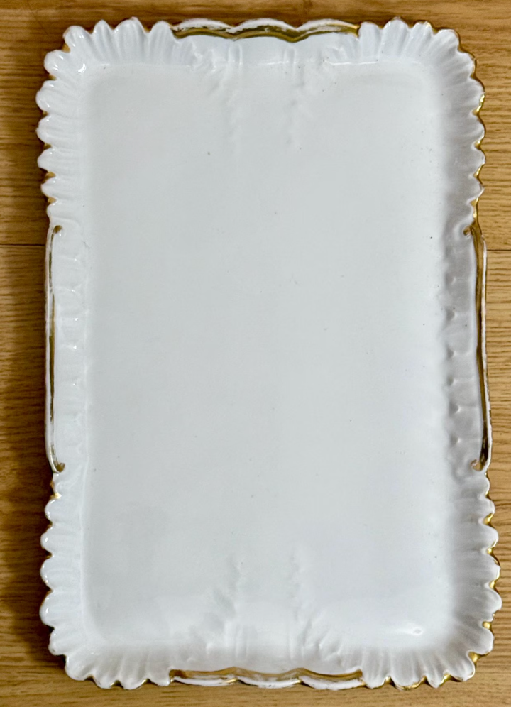 Vintage White Rectangular Porcelain Gold Trim Platter, France