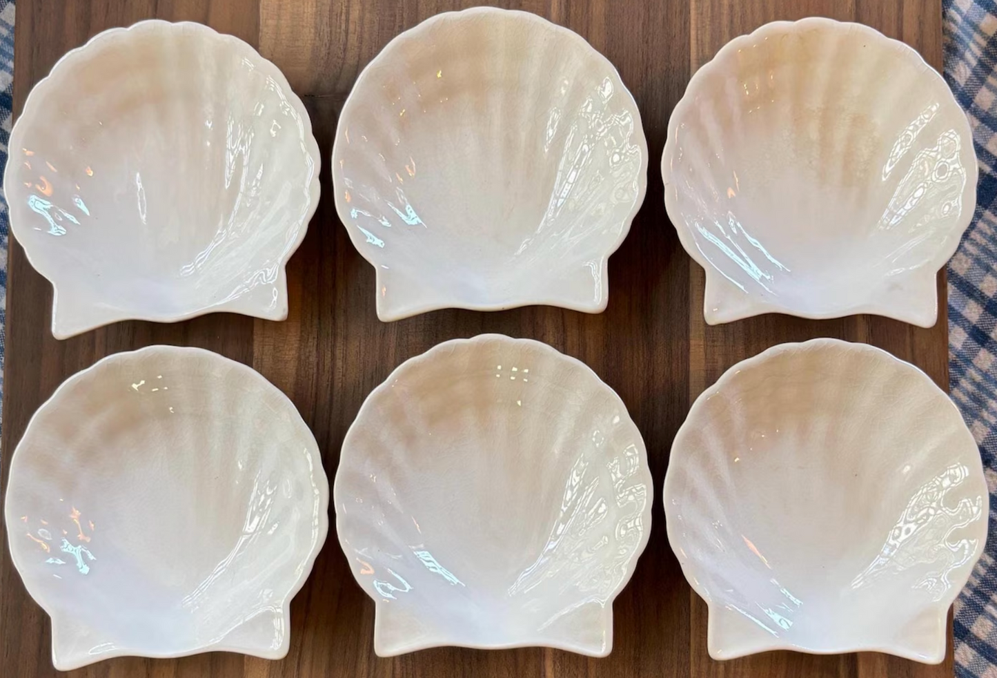 Vintage Double Phoenix NKT Ironstone Scallop Shell Plates, Set of 6, Japan