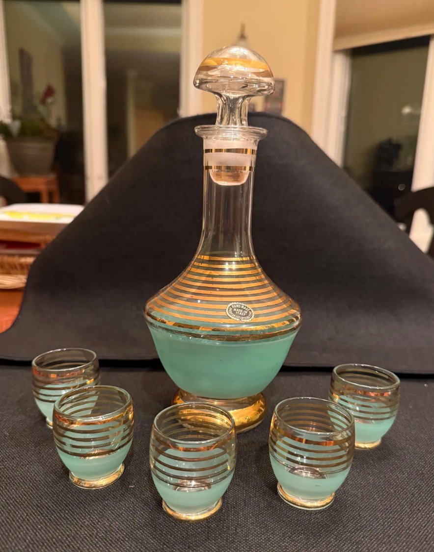 Bohemian Vintage Italian Decanter + Glasses