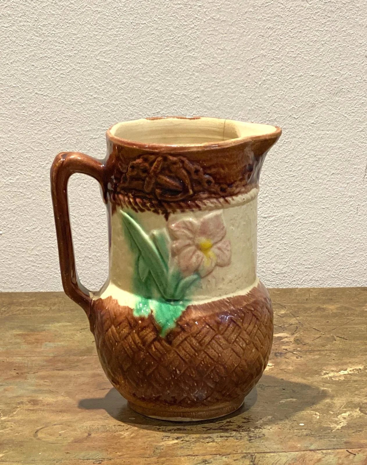 Majolica Pitcher with Flowers