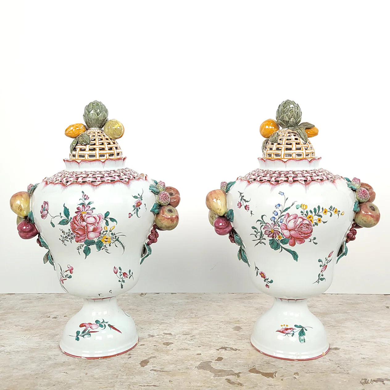 Pair of Large Italian Pottery Covered Jars