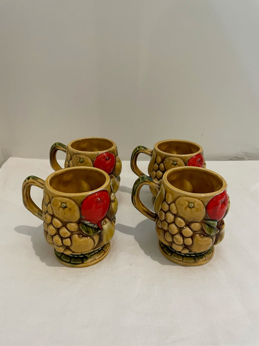 Japanese Fruit Motif Yellow Mugs, Set of 4