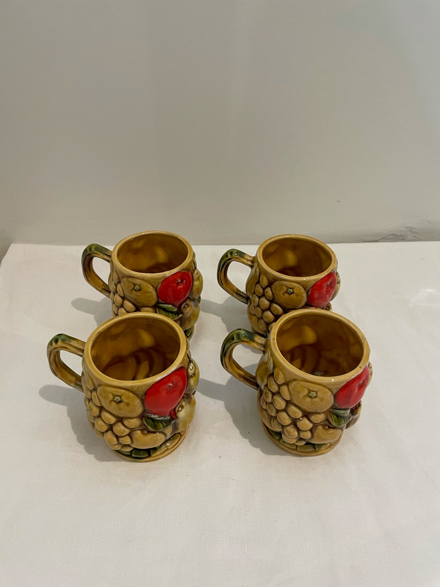 Japanese Fruit Motif Yellow Mugs, Set of 4