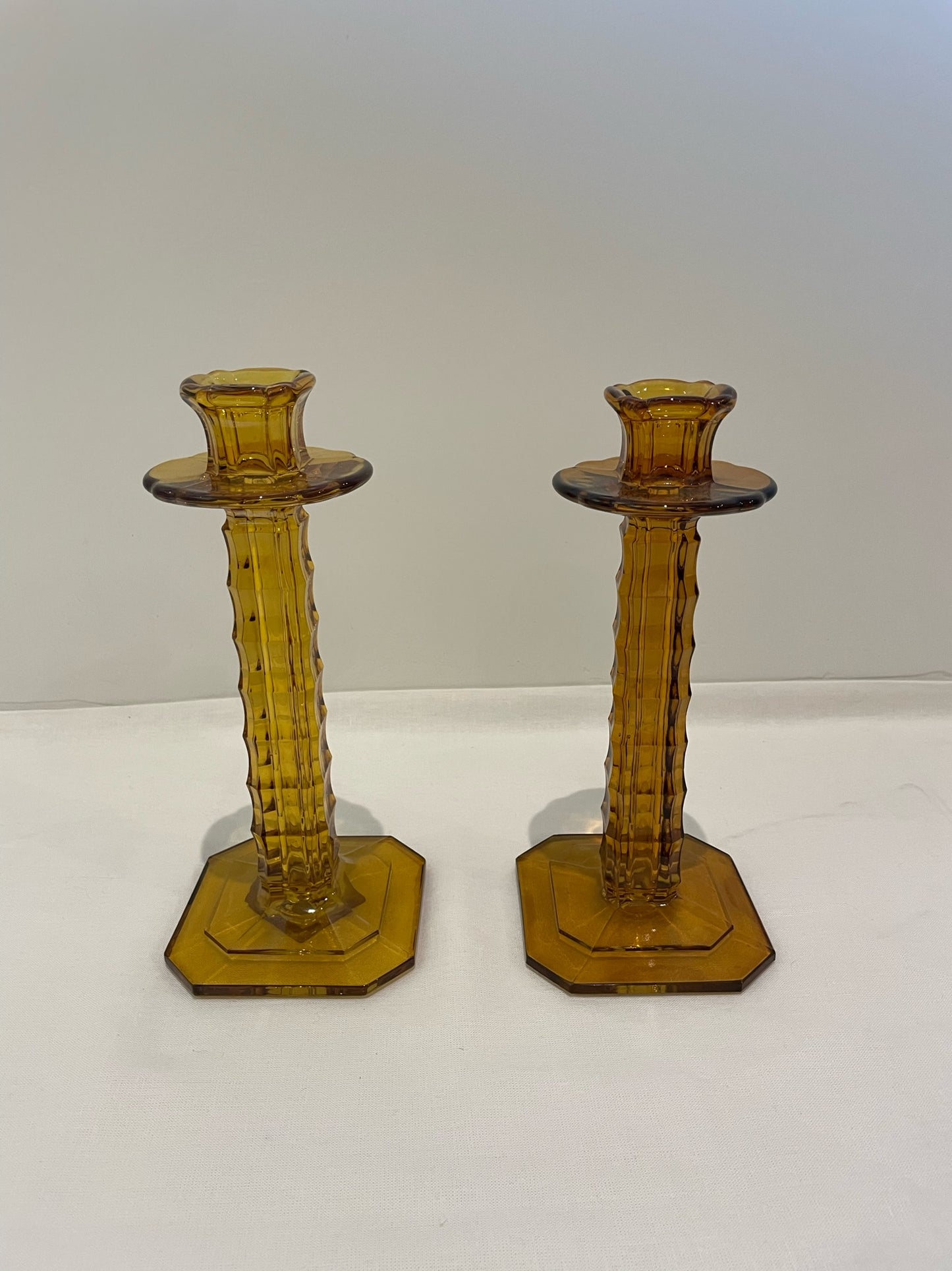 Pair of Amber Glass Candlesticks