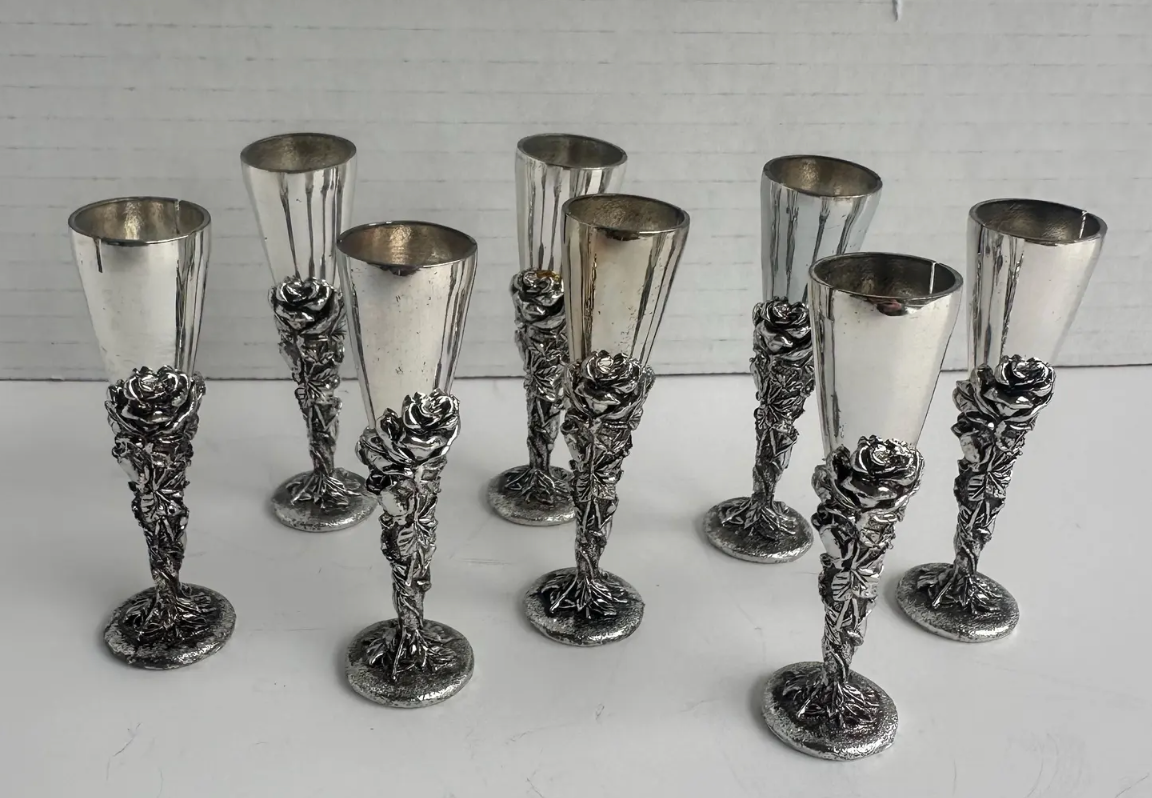 Vintage Silver Plated Miniature Champagne Glass, Set of 8
