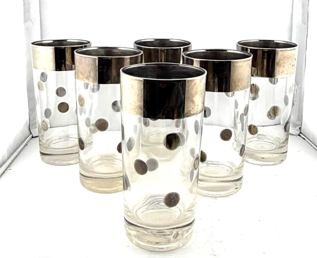 Silver Rim Dotted Tall Tumbler, Set of 6