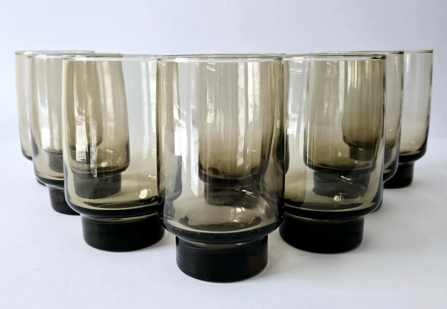 Vintage Libbey Tawny Tumblers:1970s Smokey Brown Footed Glasses, Set of 8