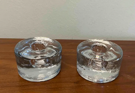 Vintage Blenko Clear Crystal Glass Taper Candleholders