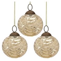 Gold Nola Mercury Glass Waved Ball Ornament Christmas Decoration