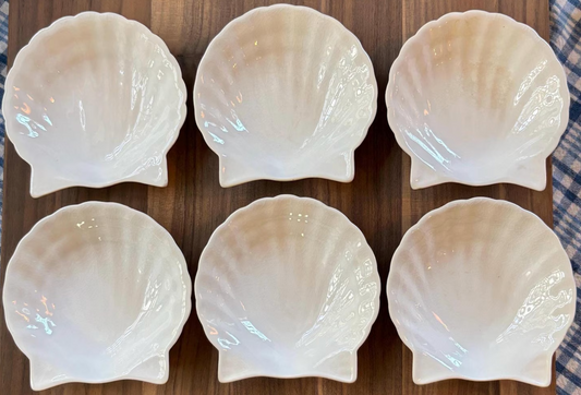 Vintage Double Phoenix NKT Ironstone Scallop Shell Plates, Set of 6, Japan